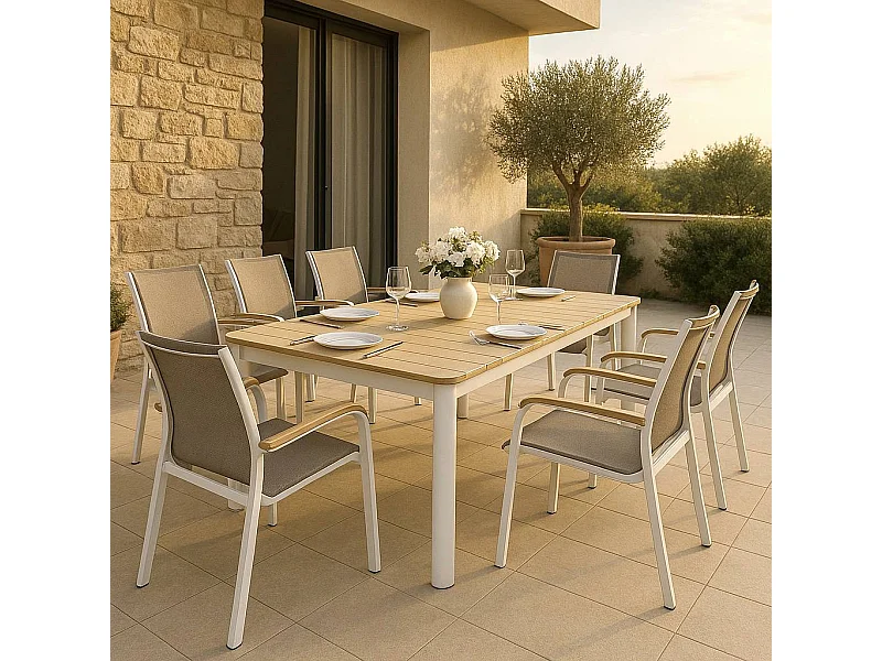 Table de jardin en aluminium blanc et effet bois Ayden