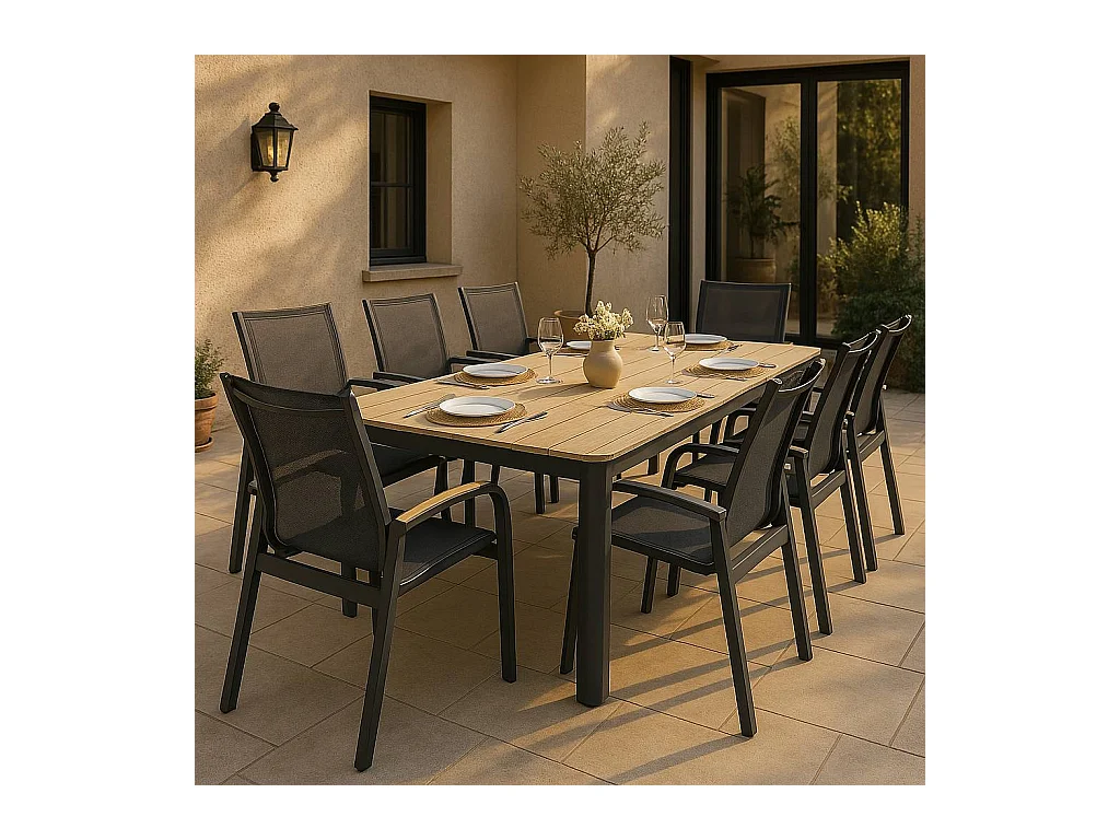Table de jardin en aluminium gris et effet bois Ayden