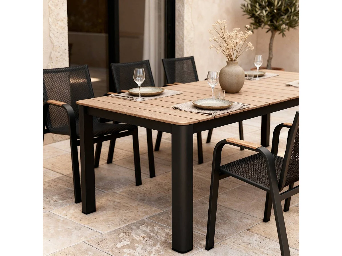 Table de jardin en aluminium gris et effet bois Ayden