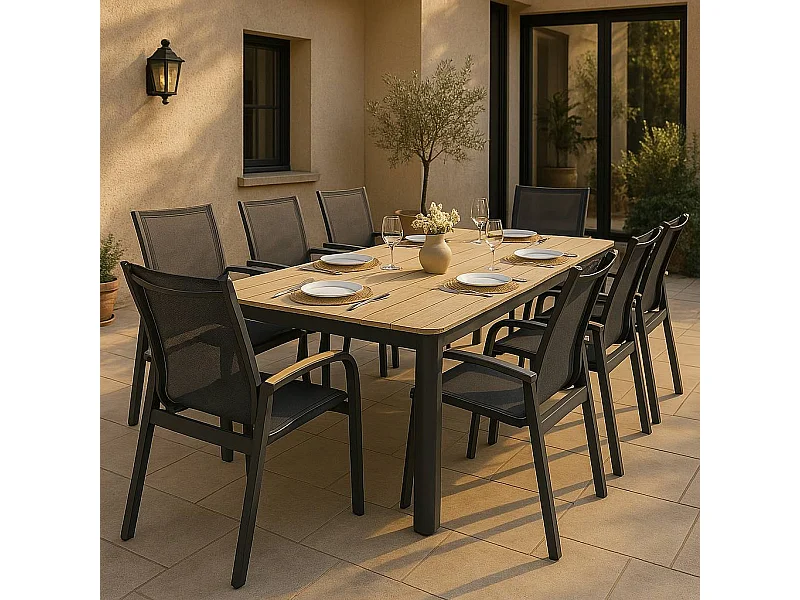 Table de jardin en aluminium gris et effet bois Ayden