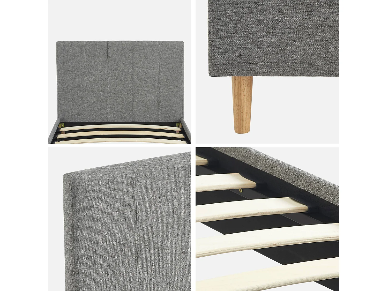 Struttura letto con rete a doghe e testiera 90cm, tessuto semplice,