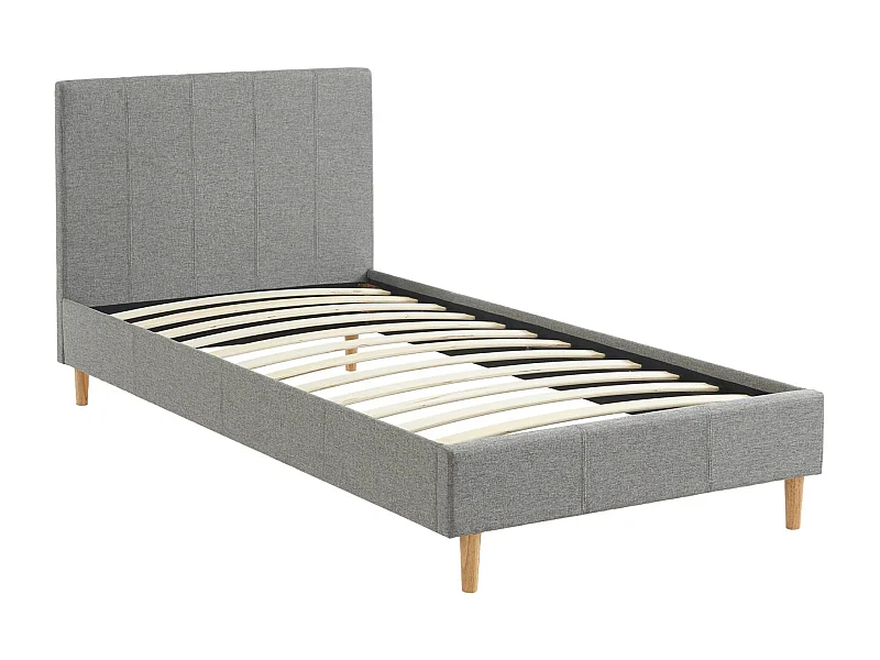 Cama con somier y cabecero 90cm, acabado en tela gris claro