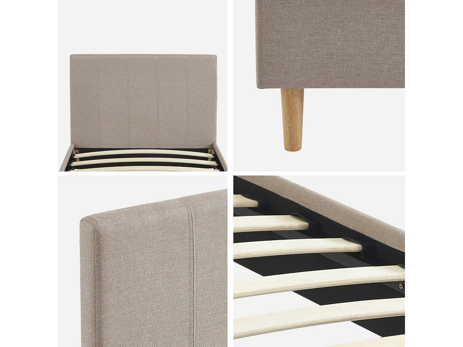 Struttura letto con rete a doghe e testiera 90cm, tessuto semplice,