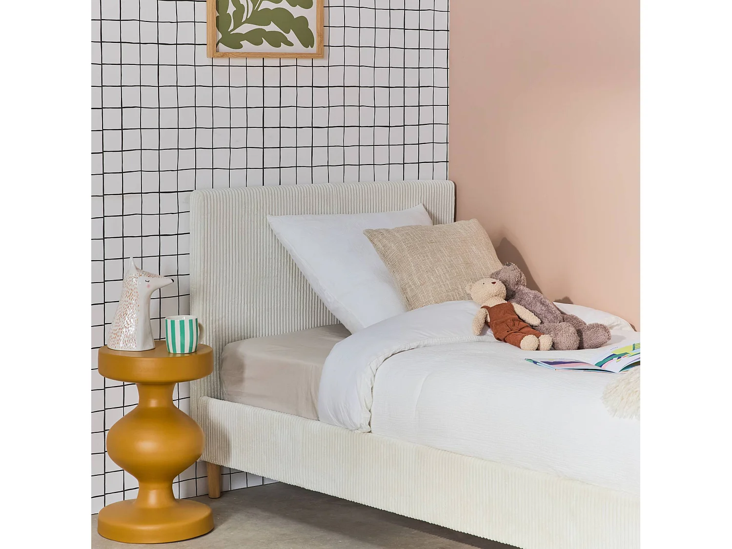 Struttura letto con rete a doghe e testiera 90x190cm, velluto a coste