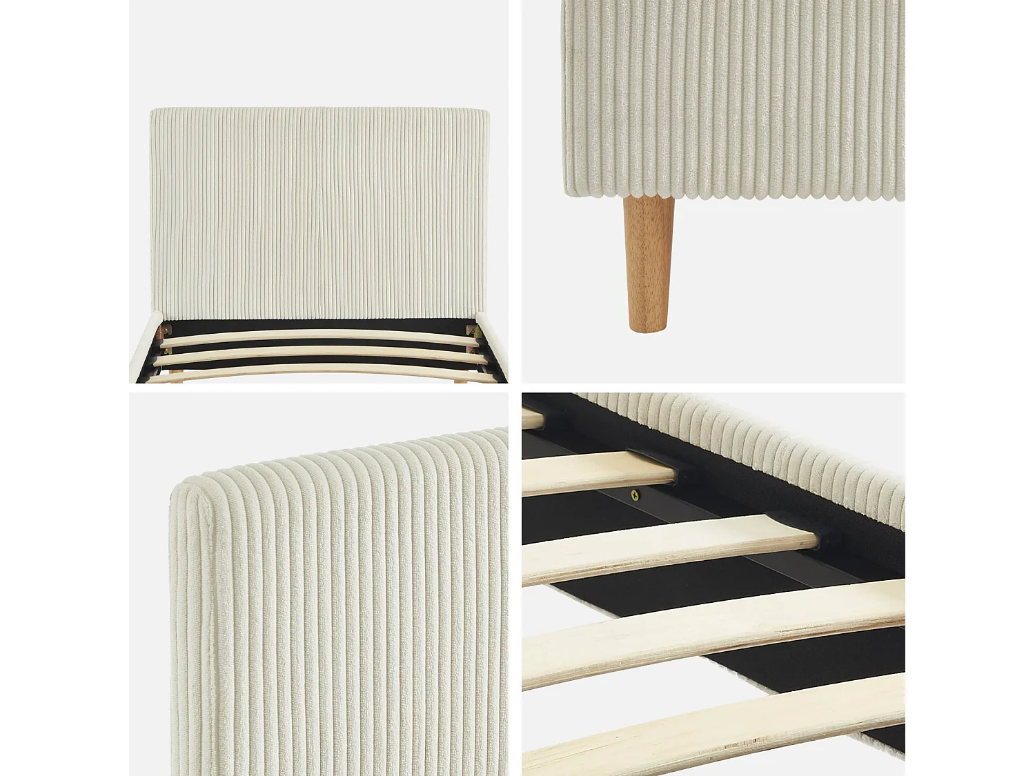 Struttura letto con rete a doghe e testiera 90x190cm, velluto a coste