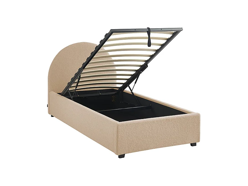 Struttura letto con contenitore e testiera 90cm, imbottita bouclé,