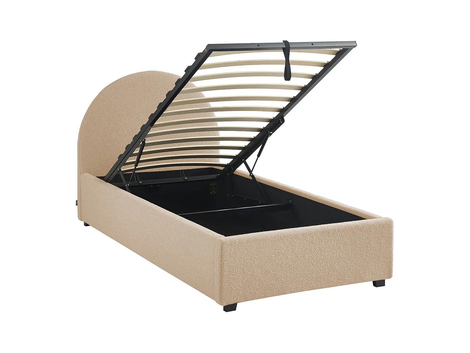 Cama con somier abatible y cabecero 90cm, acabado en borreguito nude