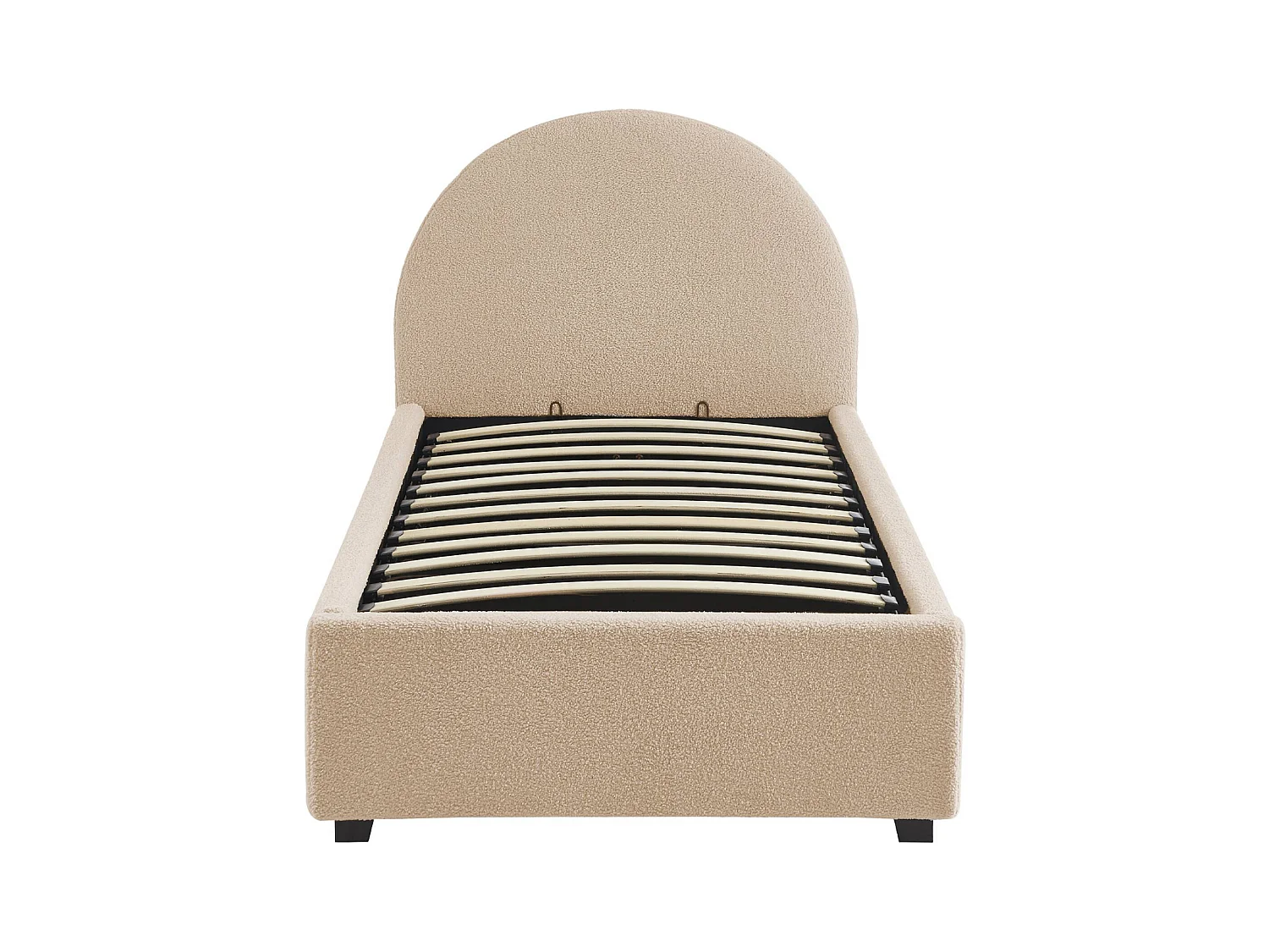 Cama con somier abatible y cabecero 90cm, acabado en borreguito nude