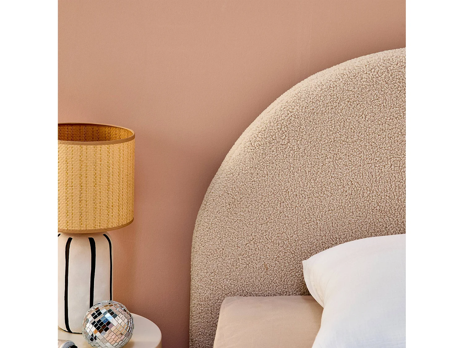 Struttura letto con contenitore e testiera 90cm, imbottita bouclé,