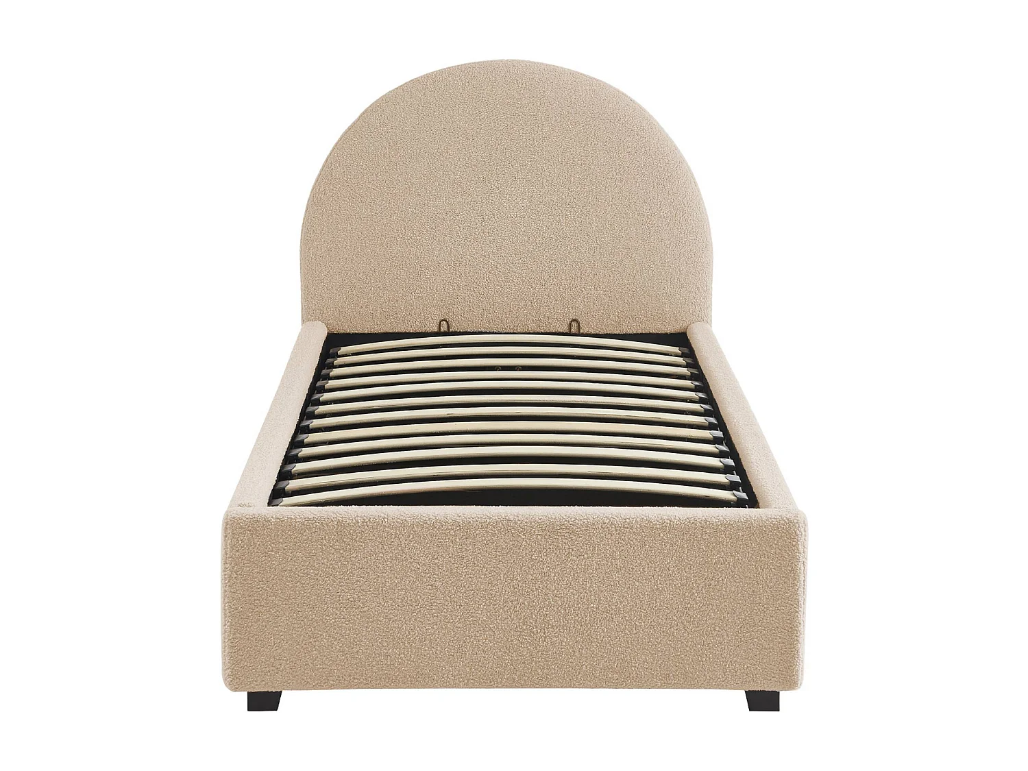 Struttura letto con contenitore e testiera 90cm, imbottita bouclé,