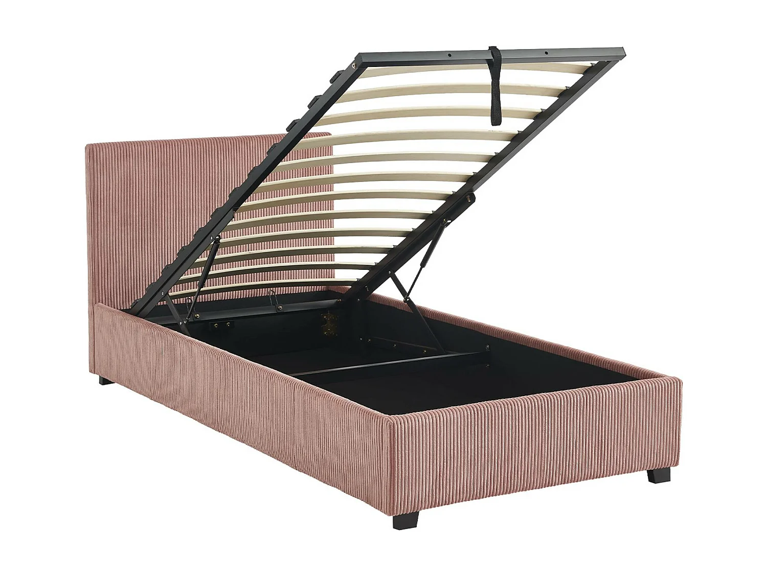 Letto con rete e testata pieghevoli 90cm, velluto a coste fini, rosa