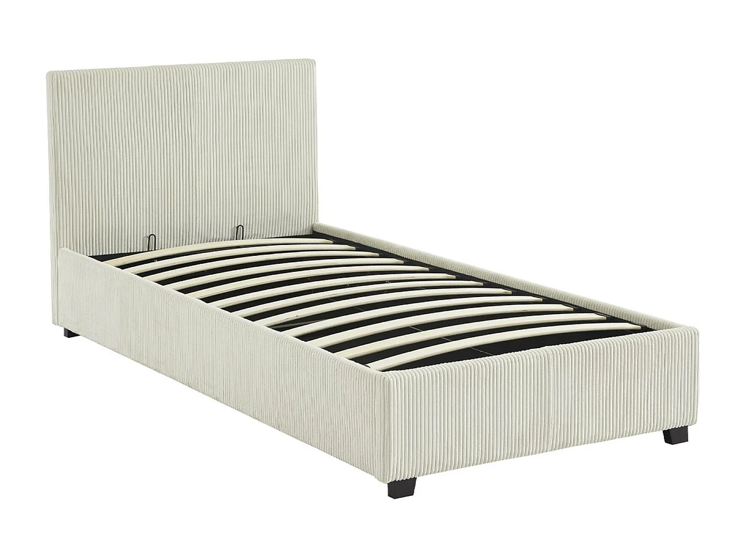 Lit coffre avec sommier à lattes et tête de lit. finition velours côtelé blanc. L 202 x P 97.5 x H 86cm