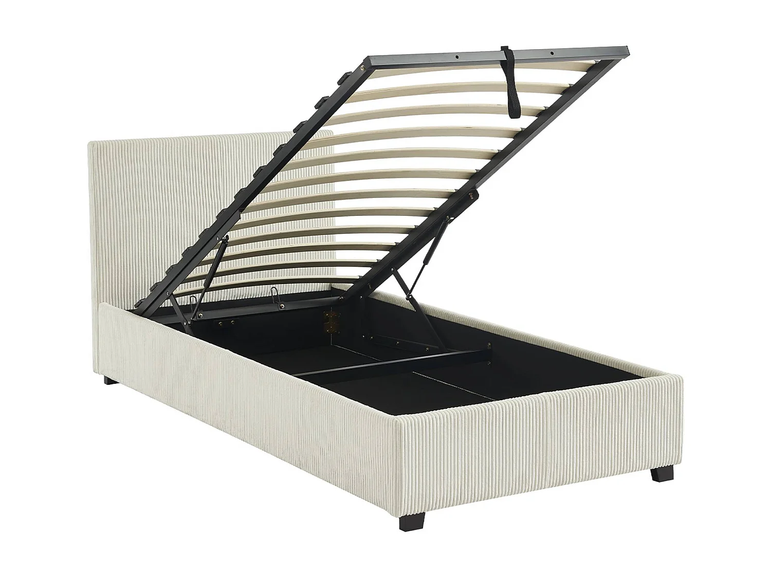 Cama con somier abatible y cabecero 90cm, acabado en pana fina blanco