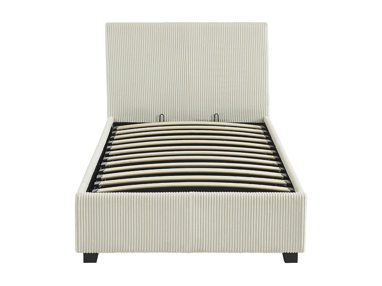 Cama con somier abatible y cabecero 90cm, acabado en pana fina blanco