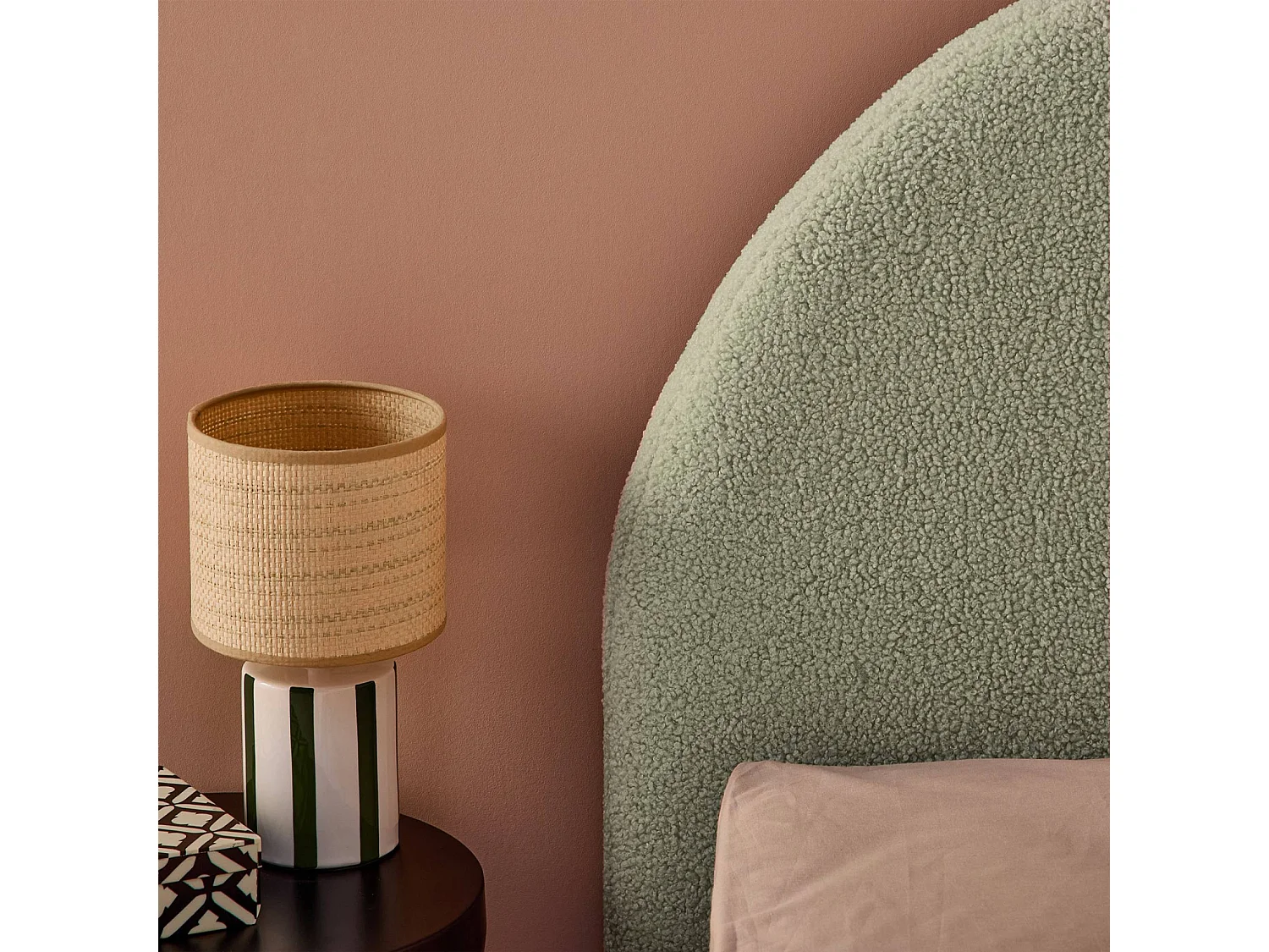 Struttura letto con contenitore e testiera 90cm, imbottita bouclé,