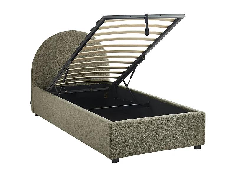 Struttura letto con contenitore e testiera 90cm, imbottita bouclé,