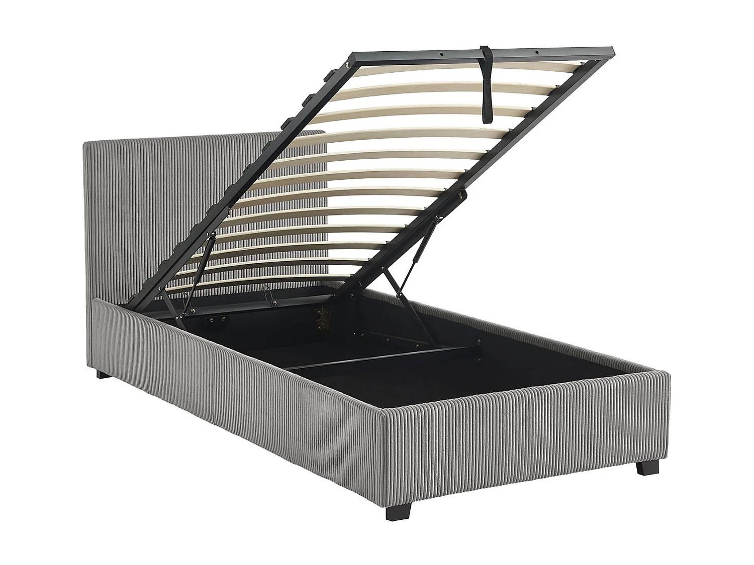 Letto con rete e testata pieghevoli 90cm, velluto a coste fini, grigio