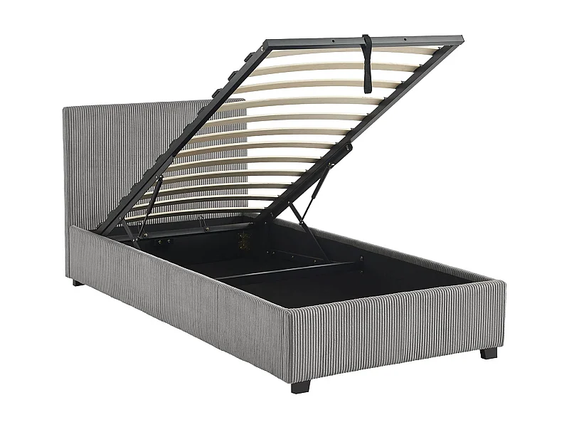 Letto con rete e testata pieghevoli 90cm, velluto a coste fini, grigio