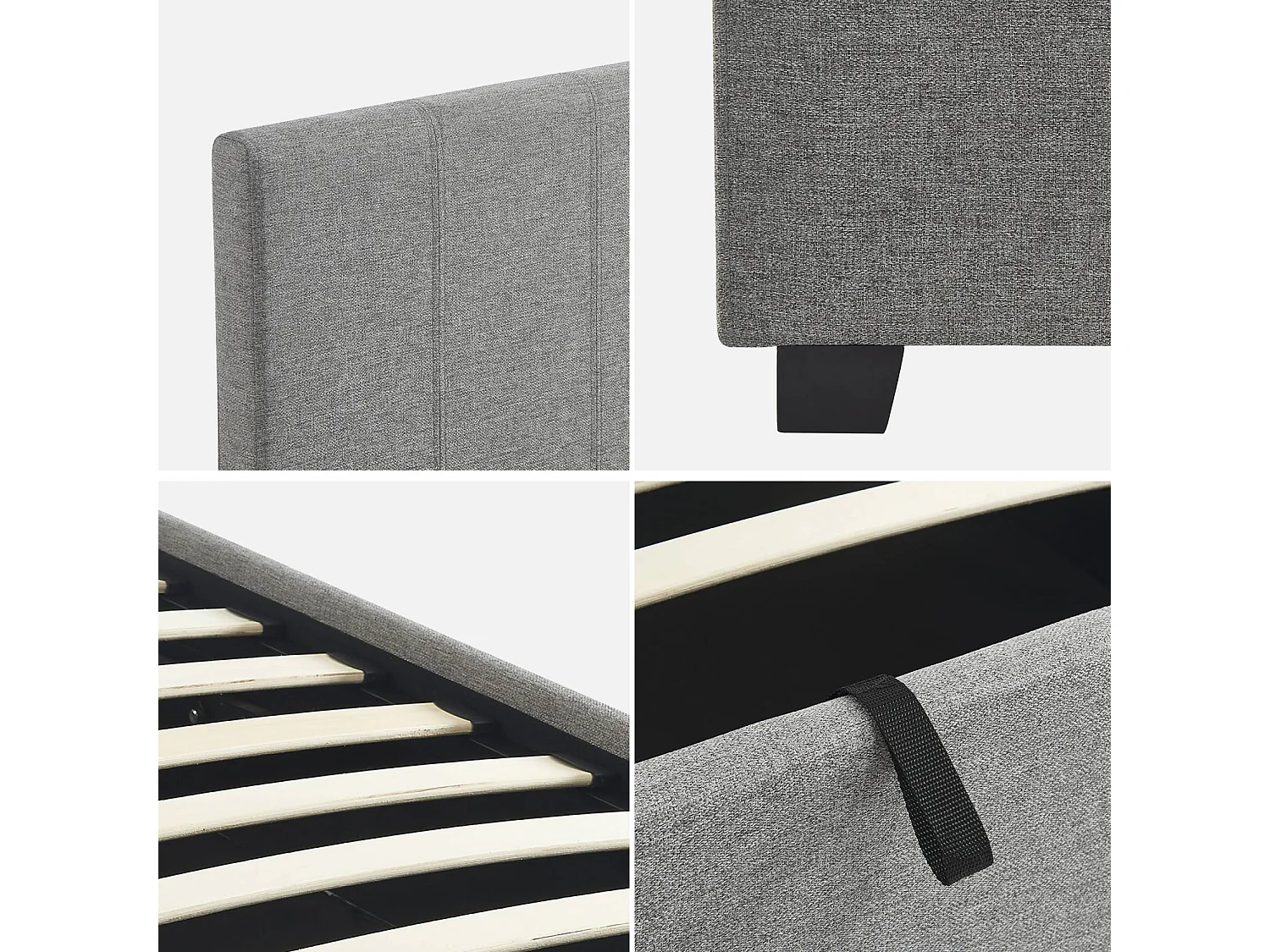 Letto a cassettone con rete a doghe 90cm, velluto a coste fini, grigio