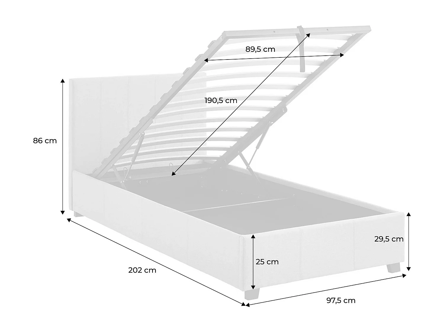 Letto a cassettone con rete a doghe 90cm, velluto a coste fini, grigio