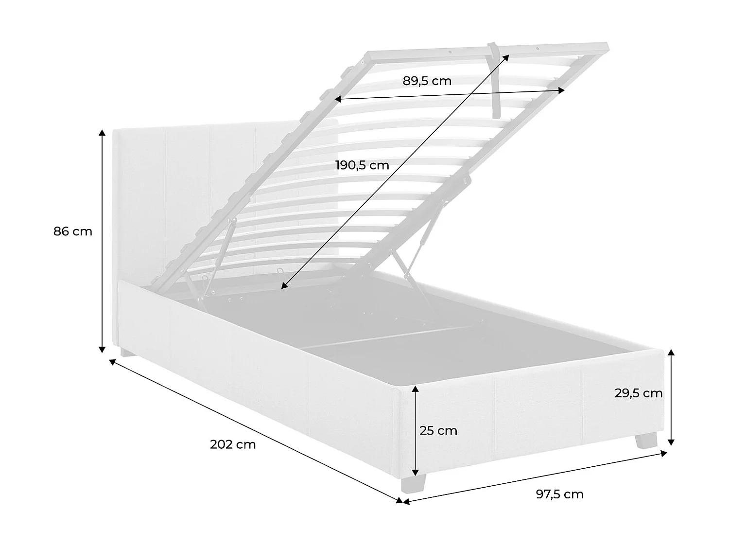 Letto a cassettone con rete a doghe 90cm, velluto a coste fini, grigio