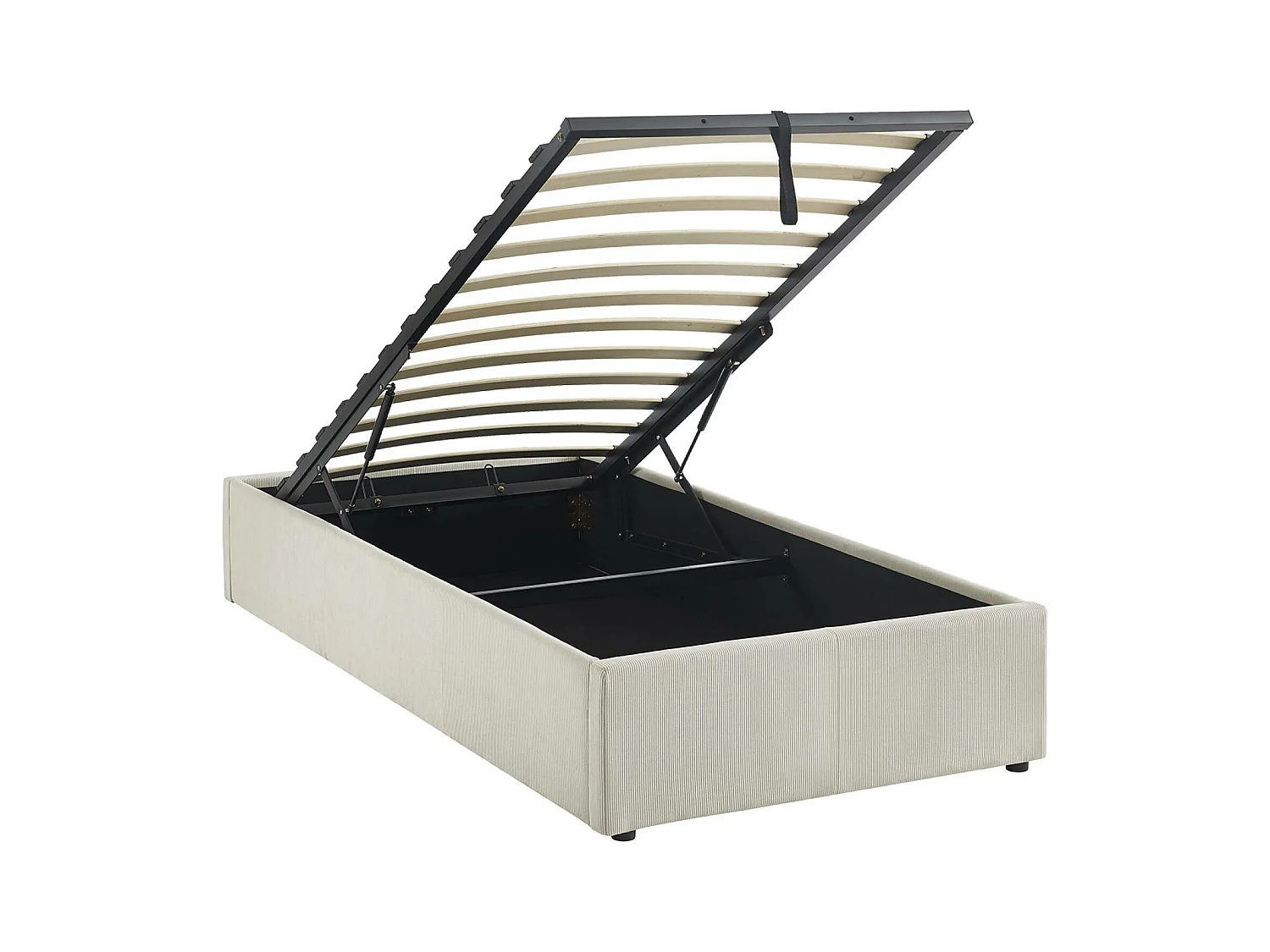 struttura letto con contenitore e rete a doghe 90cm, imbottita coste