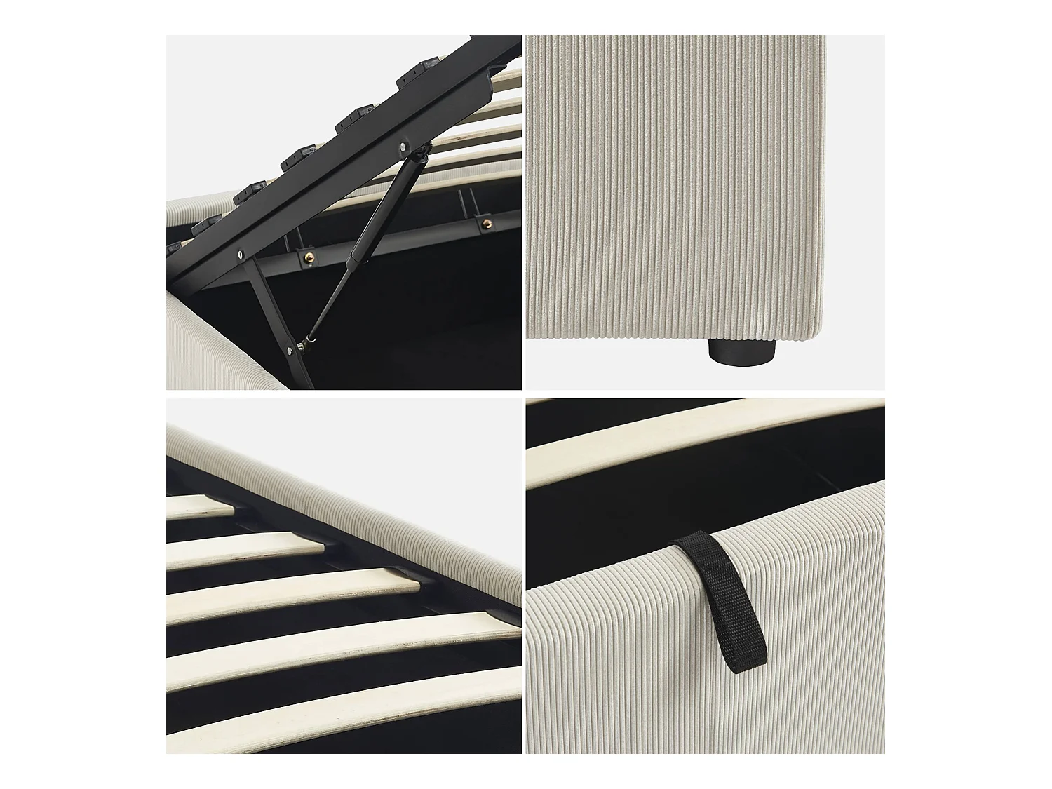 struttura letto con contenitore e rete a doghe 90cm, imbottita coste