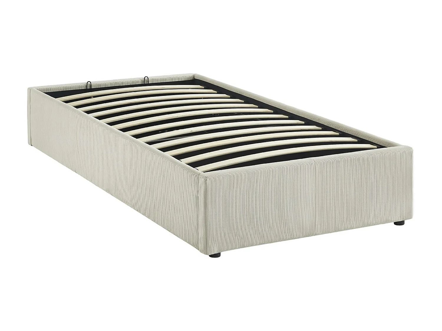 Lit coffre avec sommier à lattes. finition velours côtelé blanc. L 203 x P 97 x H 32cm