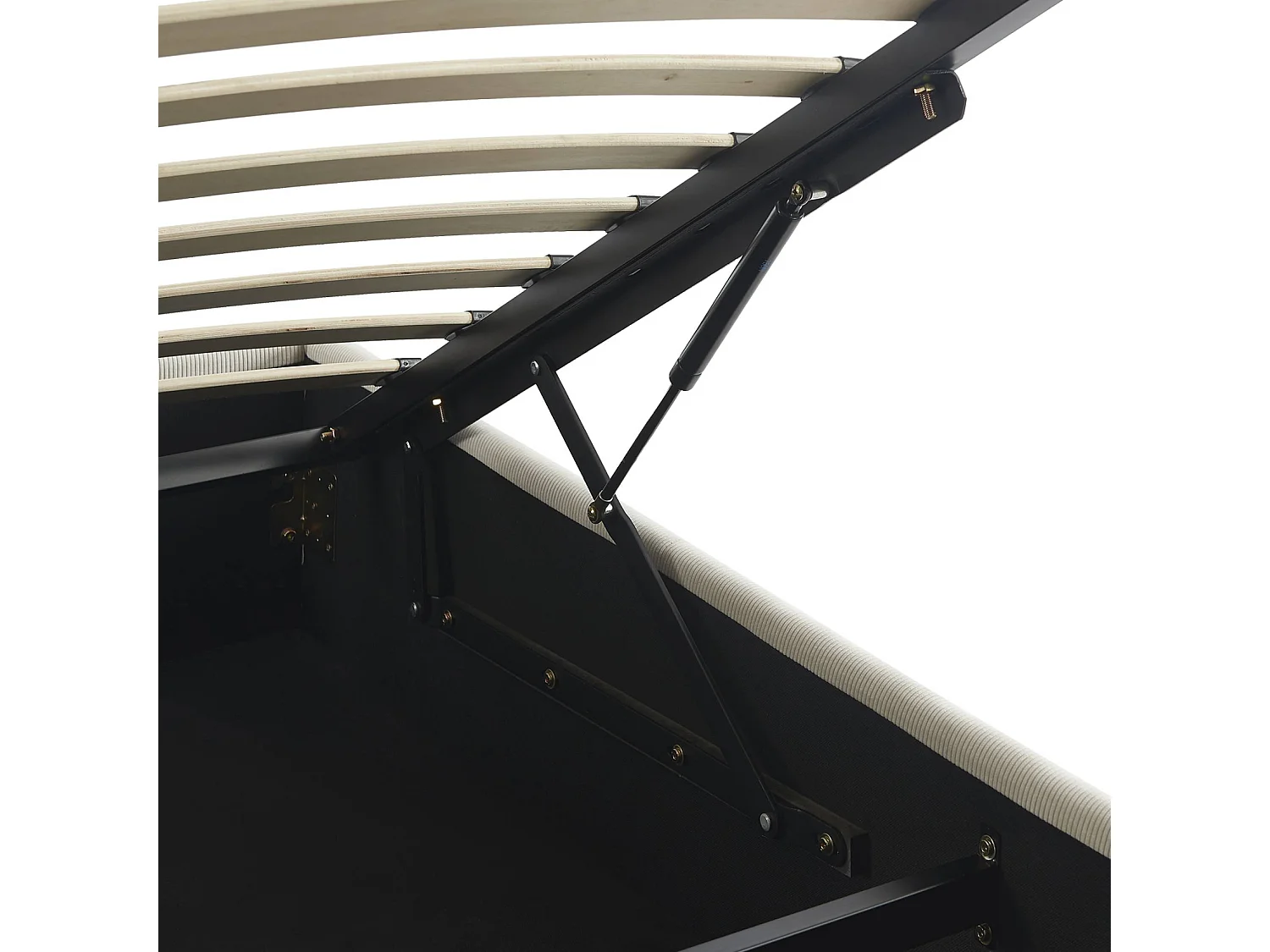 Lit coffre avec sommier à lattes. finition velours côtelé blanc. L 203 x P 97 x H 32cm