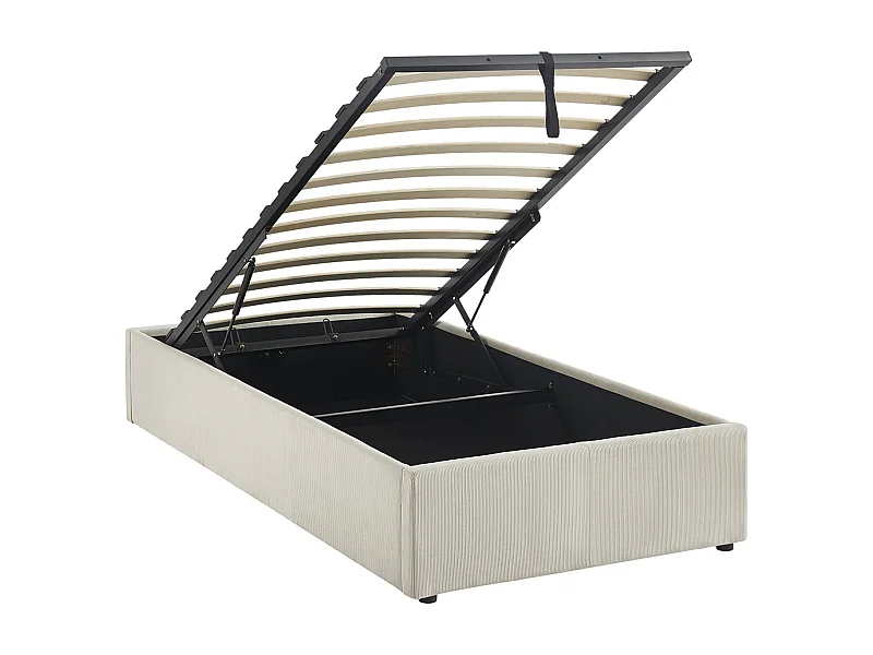 Cama con somier abatible 90cm, acabado en pana fina blanco