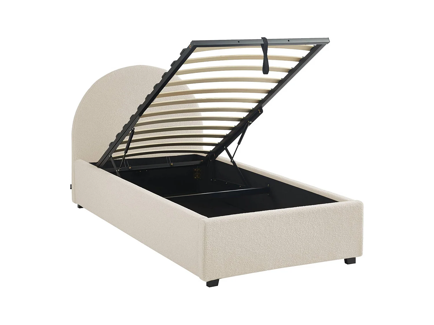 Cama con somier abatible y cabecero 90cm, acabado en borreguito blanco