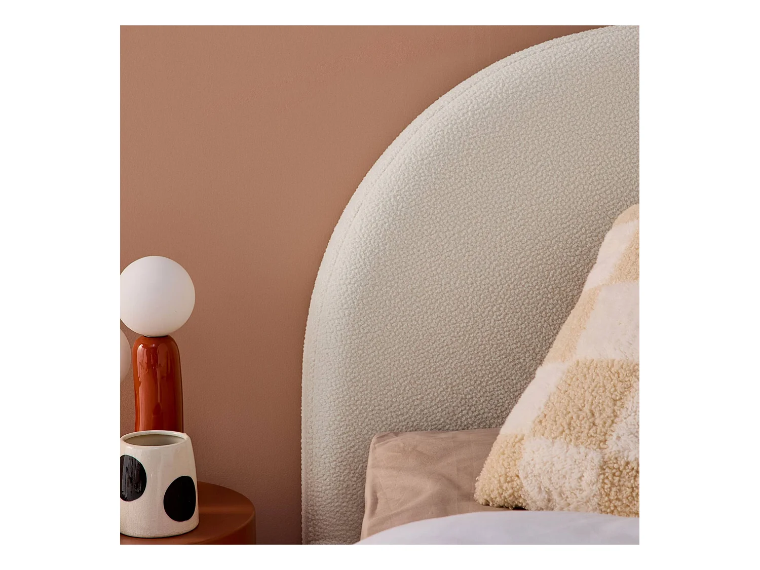 Cama con somier abatible y cabecero 90cm, acabado en borreguito blanco