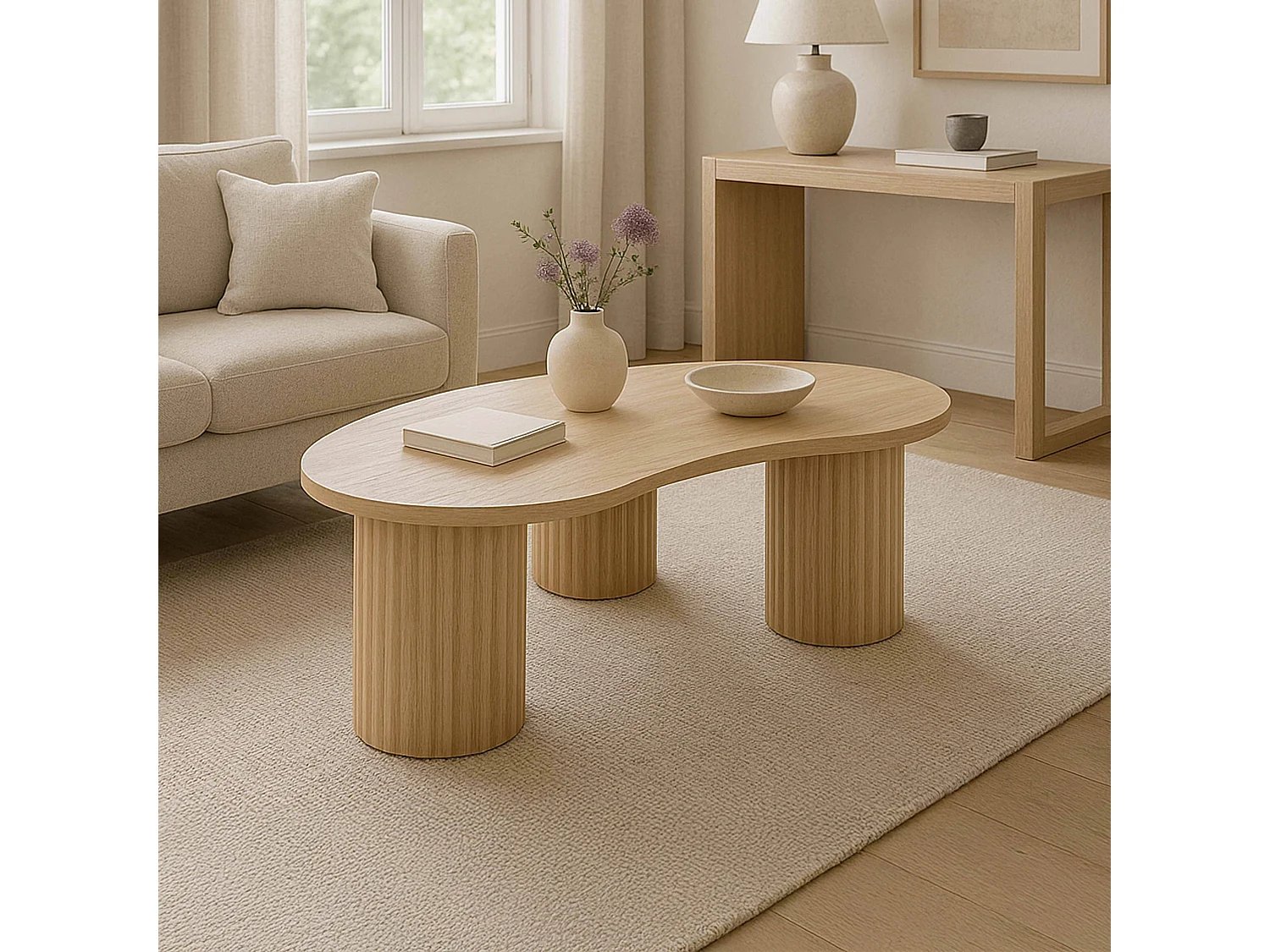 Table basse en MDF décor mélaminé beige