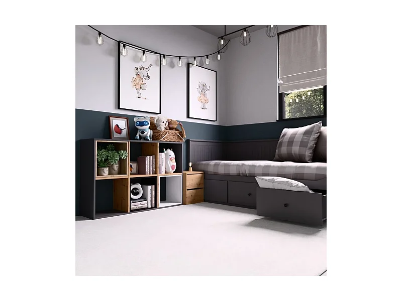 Regał Malax 2X3 | Antracyt/ Dąb Artisan | 110x30x75 cm | Regał do przechowywania