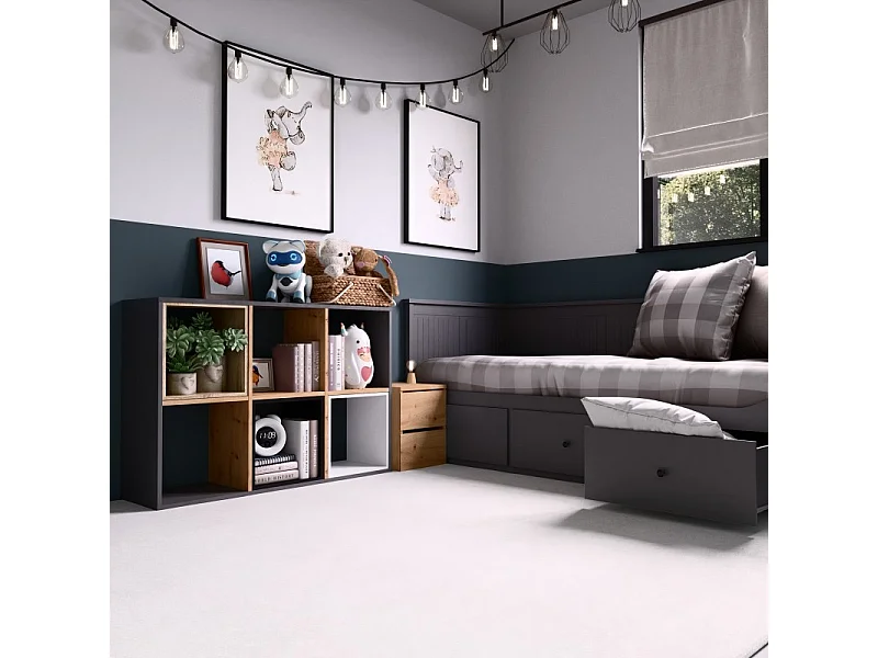 Regał Malax 2X3 | Antracyt/ Dąb Artisan | 110x30x75 cm | Regał do przechowywania