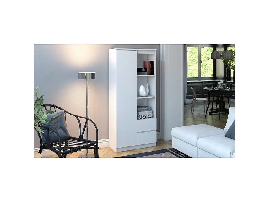 Regał Bily RS-80 | Biały | 80x35x180 cm | 7 Półek 2 Szuflady