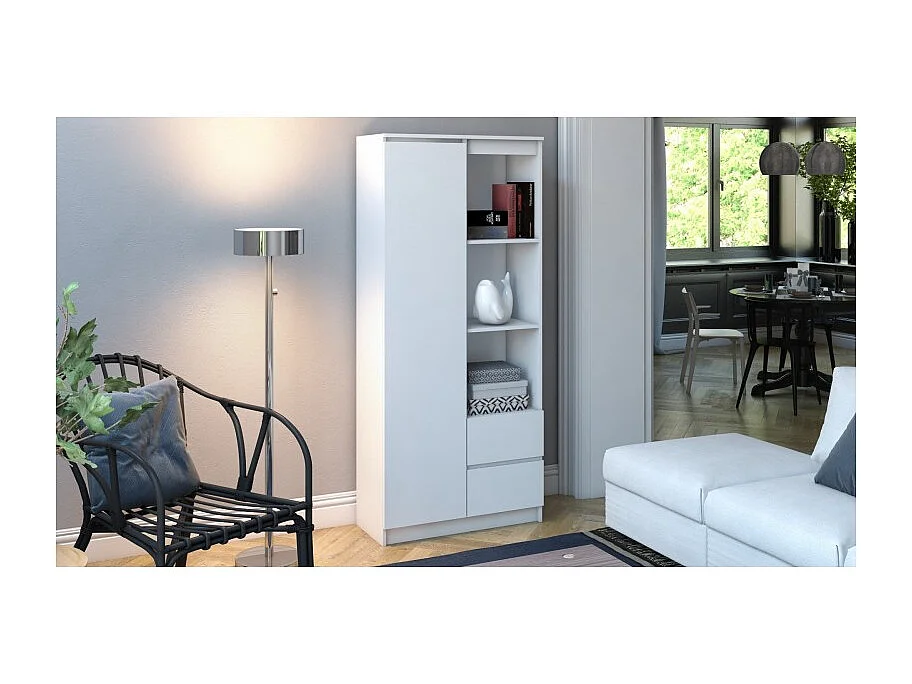 Regał Bily RS-80 | Biały | 80x35x180 cm | 7 Półek 2 Szuflady