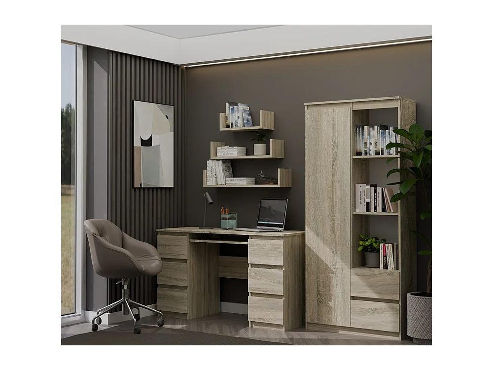 Regał Bily RS-80 | Dąb Sonama |  80x35x180 cm | 7 Półek 2 Szuflady