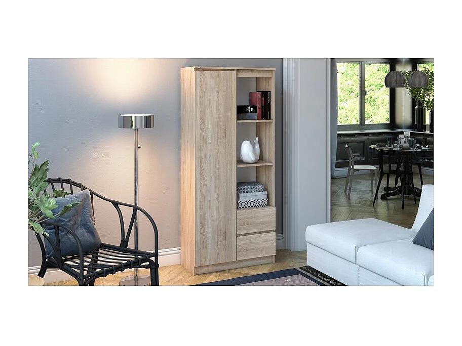 Regał Bily RS-80 | Dąb Sonama |  80x35x180 cm | 7 Półek 2 Szuflady