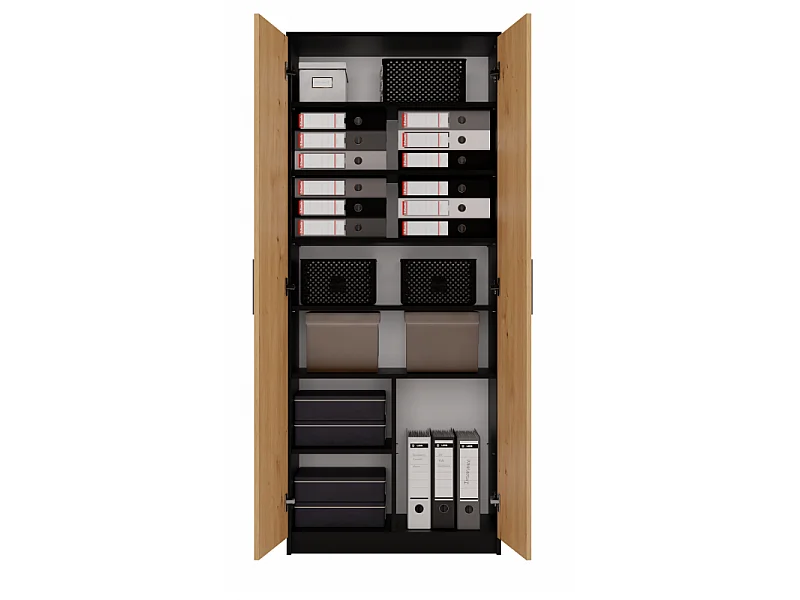 Regał Oliv 2D |  Antracyt/Dąb Artisan |  74x35x180 cm | Regał Zamykany, 2 Drzwi, 8 Półek