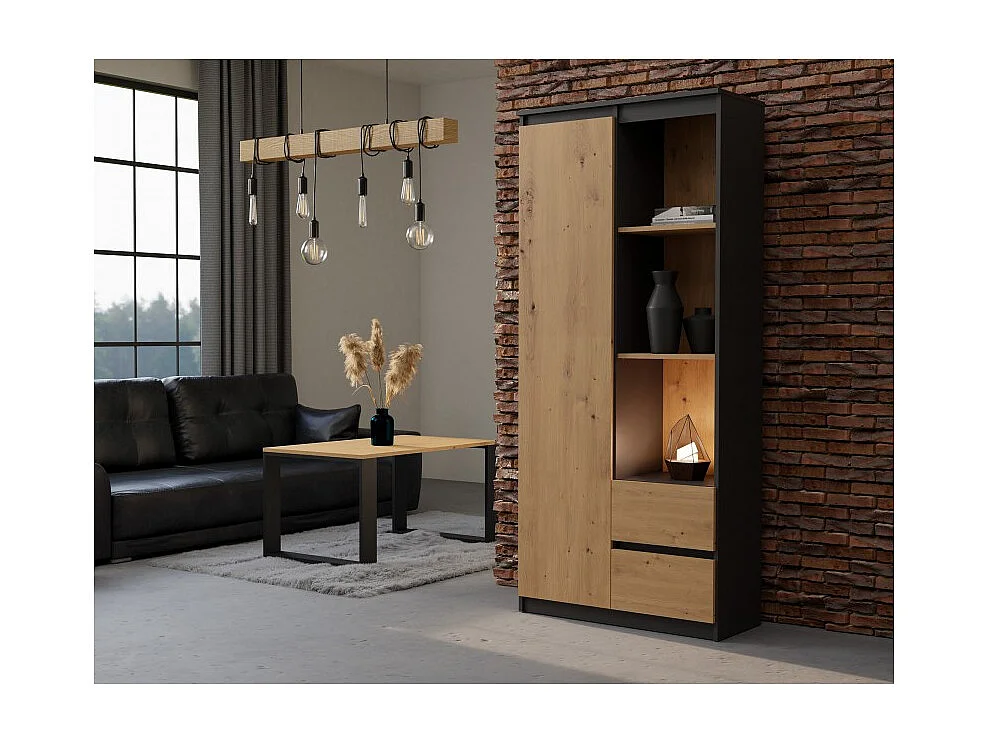 Regał Bily RS-80 | Dąb Artisan | 80x35x180 cm | 7 Półek 2 Szuflady