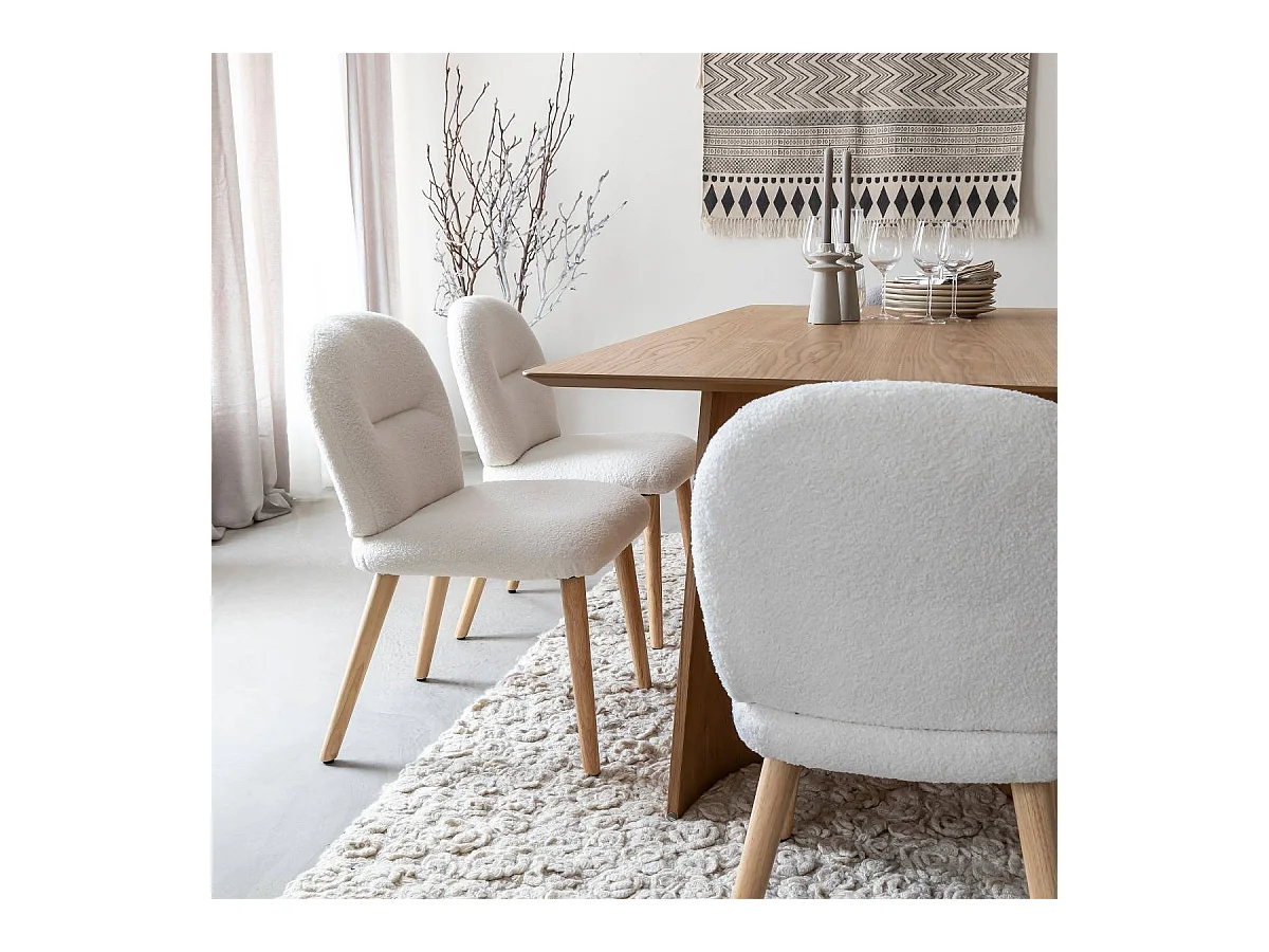 Chaise en tissu bouclette blanche Ayse (lot de 2)