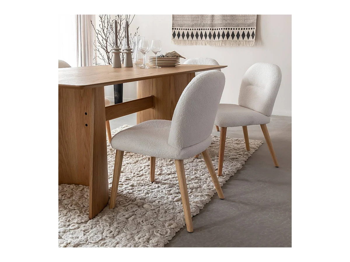 Chaise en tissu bouclette blanche Ayse (lot de 2)