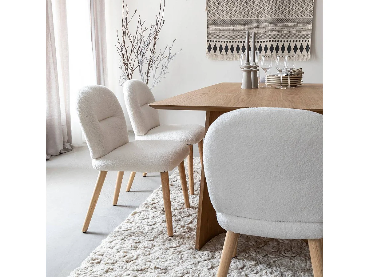 Silla en blanco tela bouclé Kanoa (lote de 2)