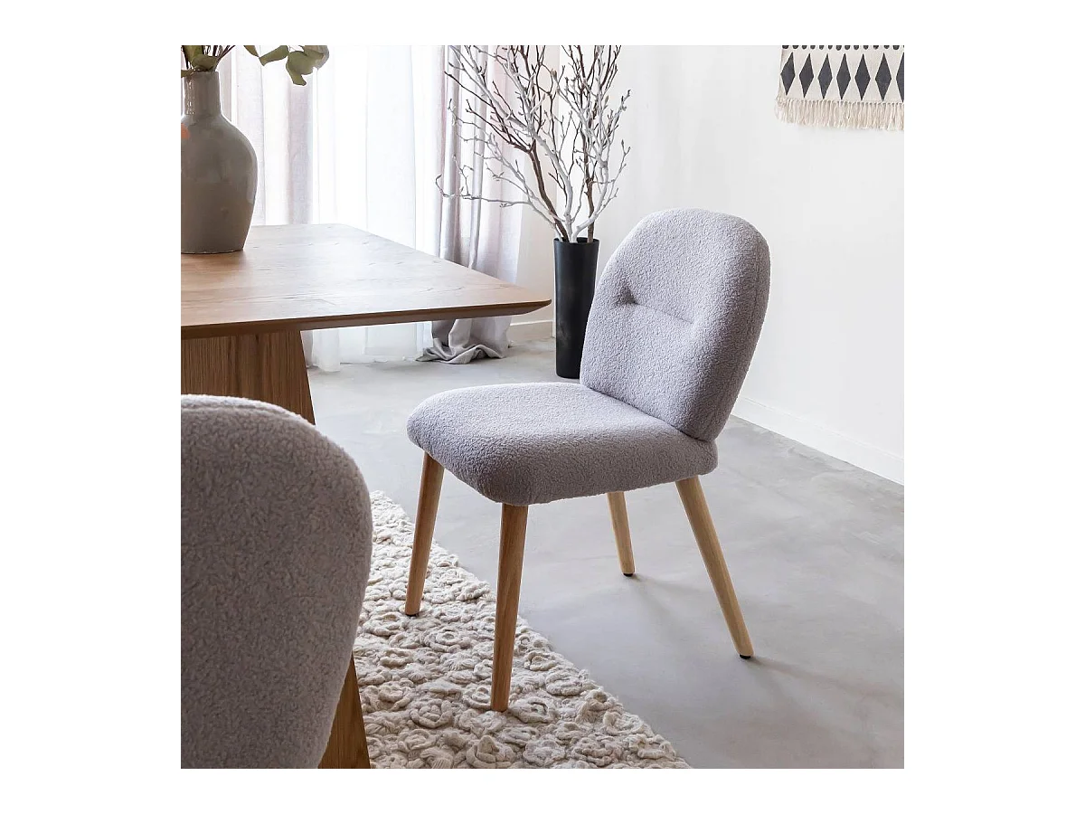 Chaise en tissu bouclette grise Ayse (lot de 2)