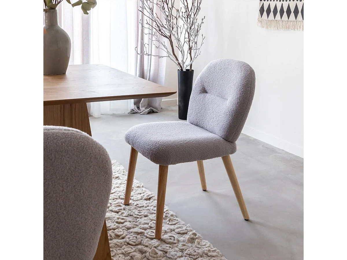 Silla en tela bouclé gris Kanoa (lote de 2)