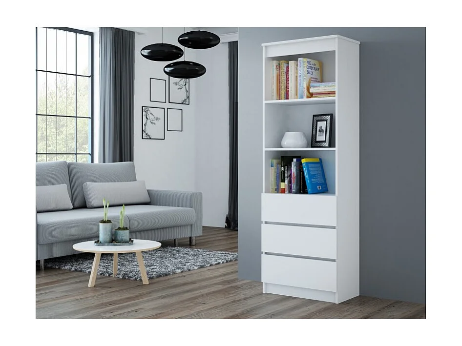 Regał Olimp RS-60 | Biały | Nowoczesny Design | 60x35x180 cm | 3 Szuflady 3 Półki