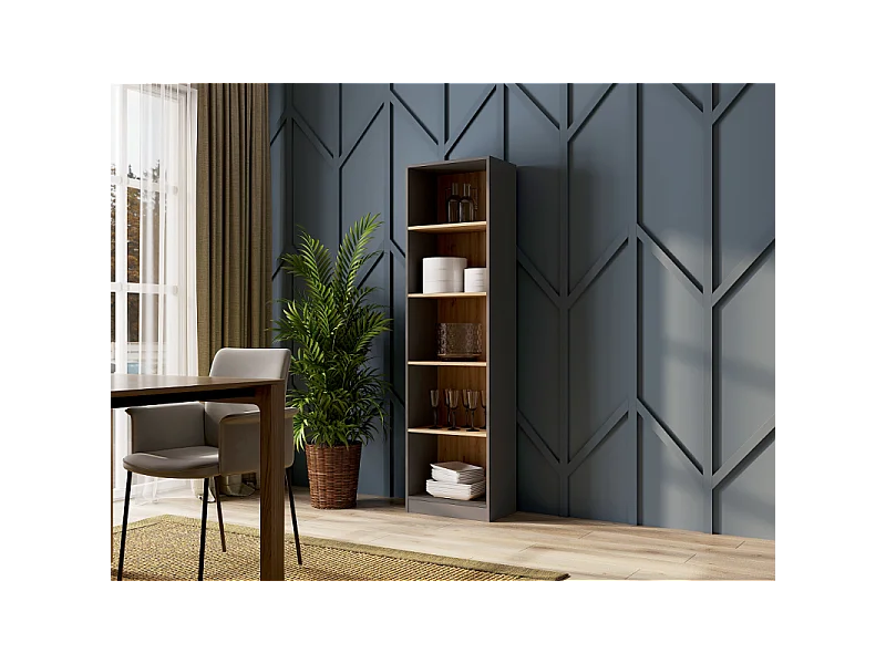 Regał Onyx R50 |  Antracyt/Artisan | 50x30x182 cm | Regał biurowy na książki