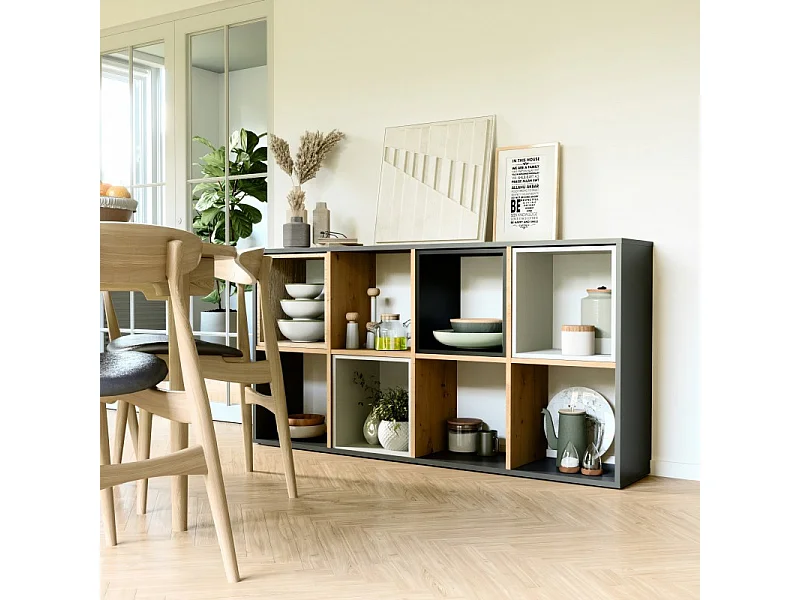 Regał Malax 2X4 | Antracyt/ Dąb Artisan | 147x30x75 cm | Regał na książki i zabawki