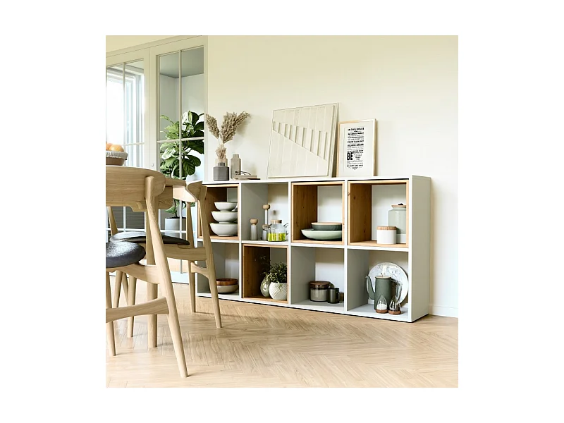 Regał Malax 2X4 | Biały | 147x30x75 cm | Regał na książki i zabawki